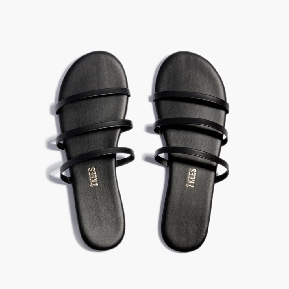 Tieks Emma black leather three strap slide sandals woman's US9